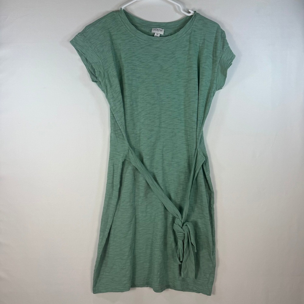 J. Crew Womens XS Sage Green Slub Cotton Tie Waist Short Sleeve T-Shirt Dress